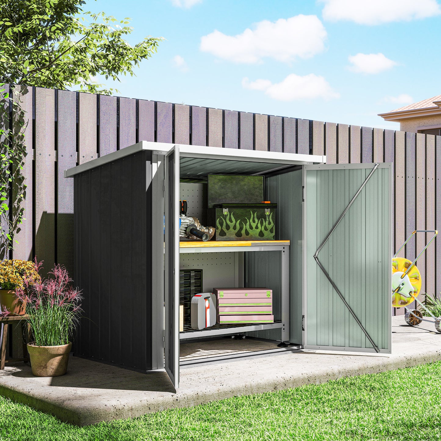 5x3 Metal Garden Storage Shed with Double Door, Durable Metal Shed for Garden, Patio, Lawn, Black