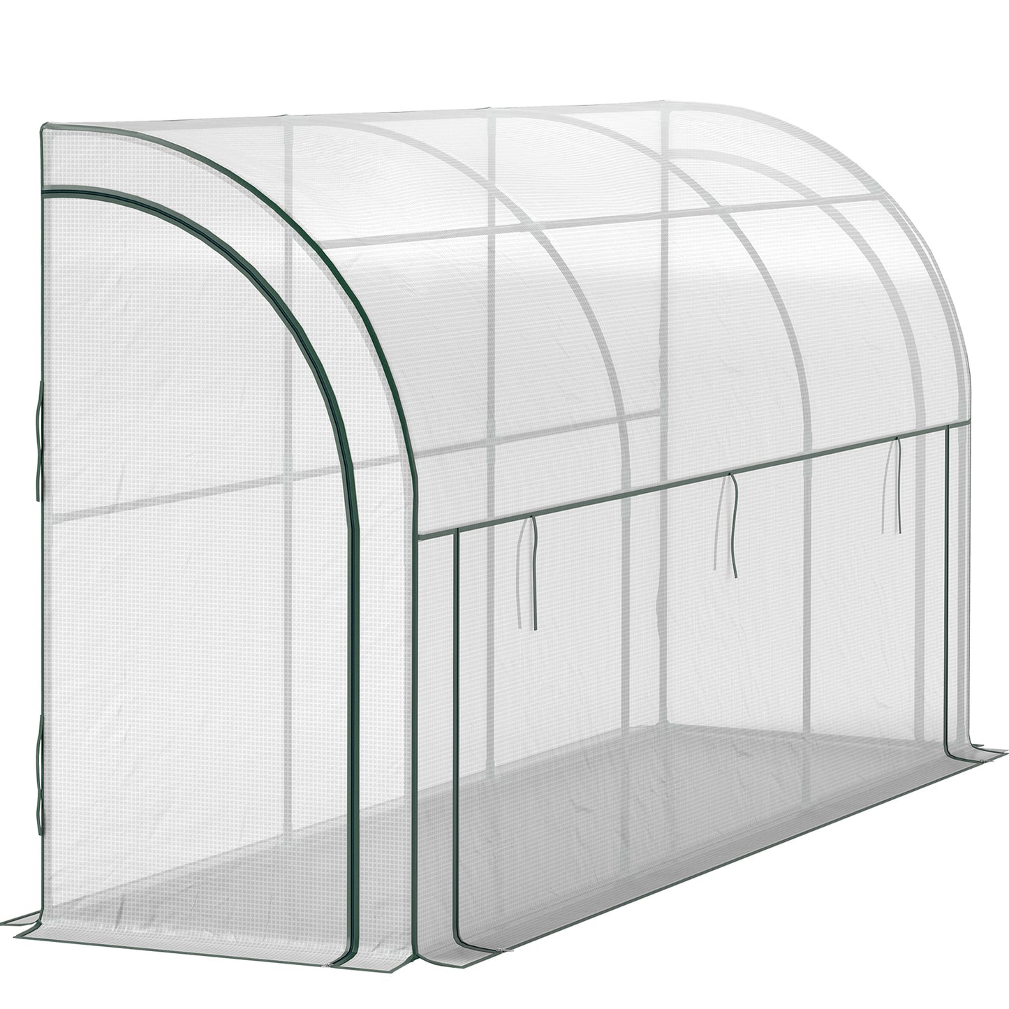 Walk-in Lean-to Greenhouse, Outdoor Gardening Green House with Zipper Roll-up Doors and Window