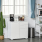 High Gloss Buffet Sideboard with 2 Drawers, 2 Doors and Adjustable Shelf, Kitchen Storage Cabinet with Push Open Design, White