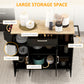 Modern Rolling Kitchen Island Cart with Drawers, Natural Wood Top, Towel Rack, Door Storage Cabinet, Black