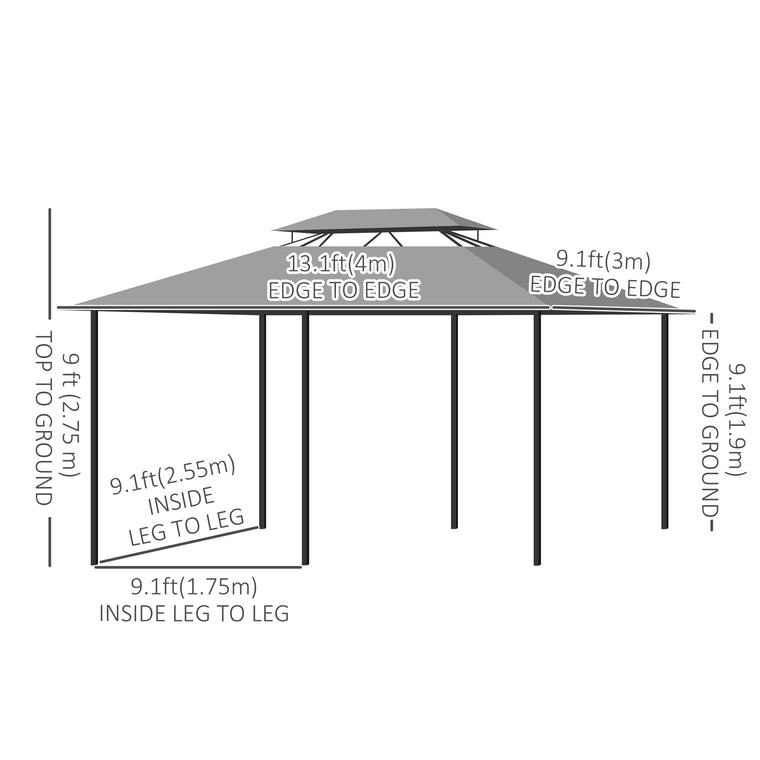 10' x 13' Dark Grey 2-Tier Gazebo with Curtains