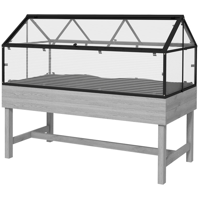 Distressed Grey Wood Planter Box with Cold Frame Greenhouse
