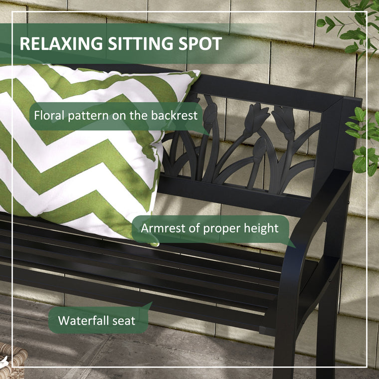 49" Metal Outdoor Bench with Curved Arms