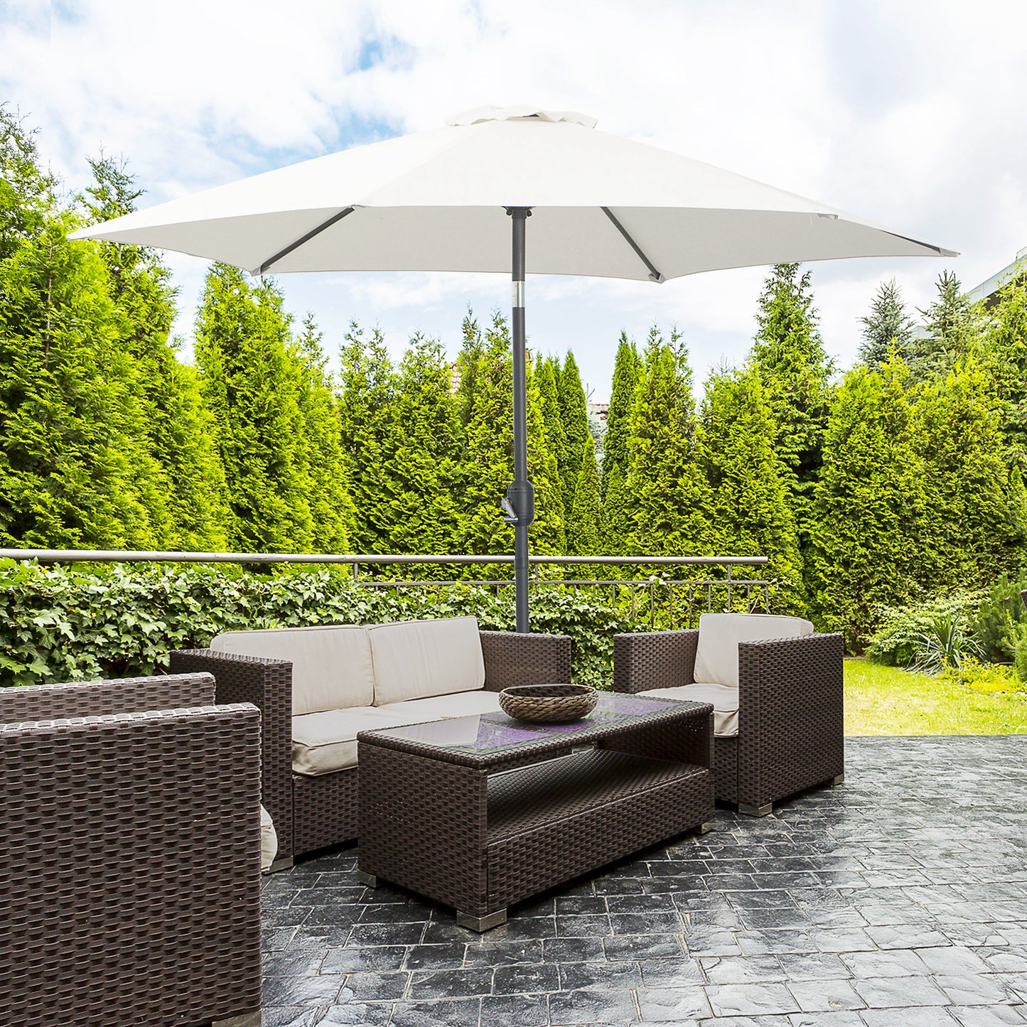 8.5' Cream White Round Aluminum Parasol with Crank Handle