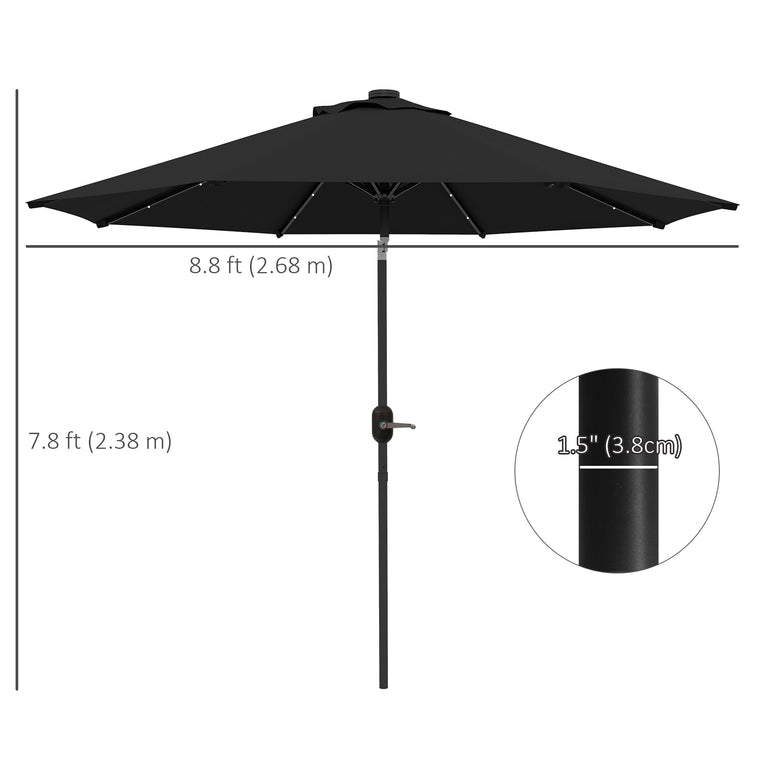 9ft Solar Patio Umbrella Outdoor Sunshade 24 LED Lights Tilt Canopy Black