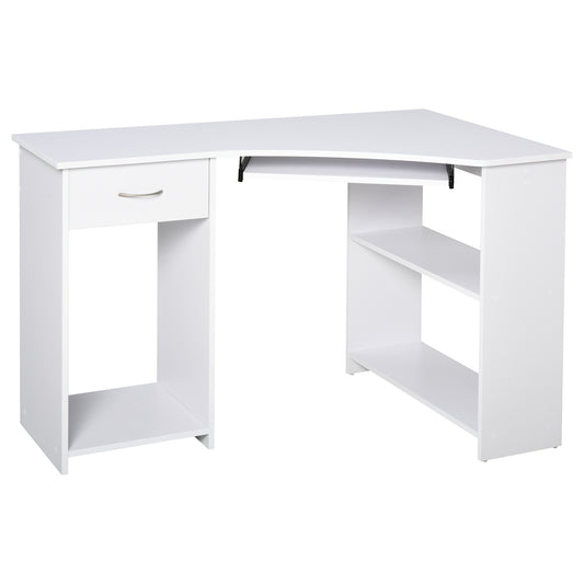 47" L-Shaped Computer Desk with Keyboard Tray - White