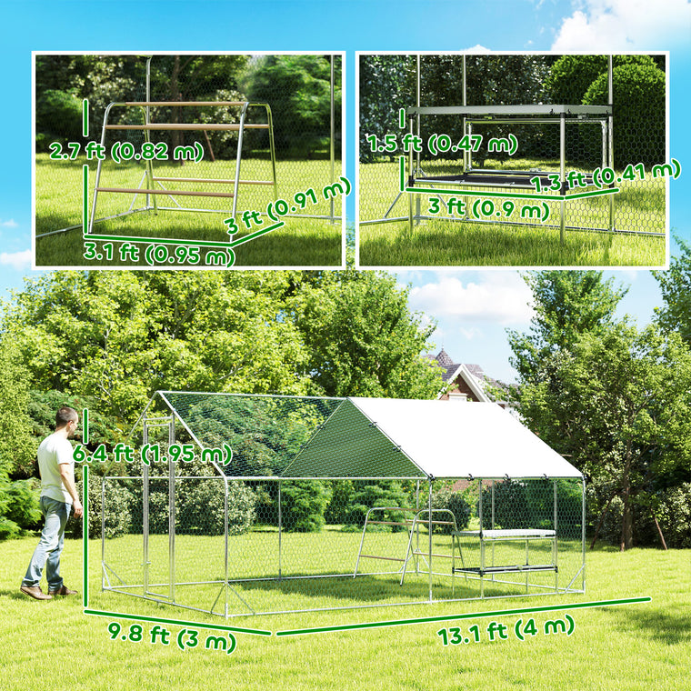 Metal Chicken Coop Run with Nesting Box & Roosting Bars