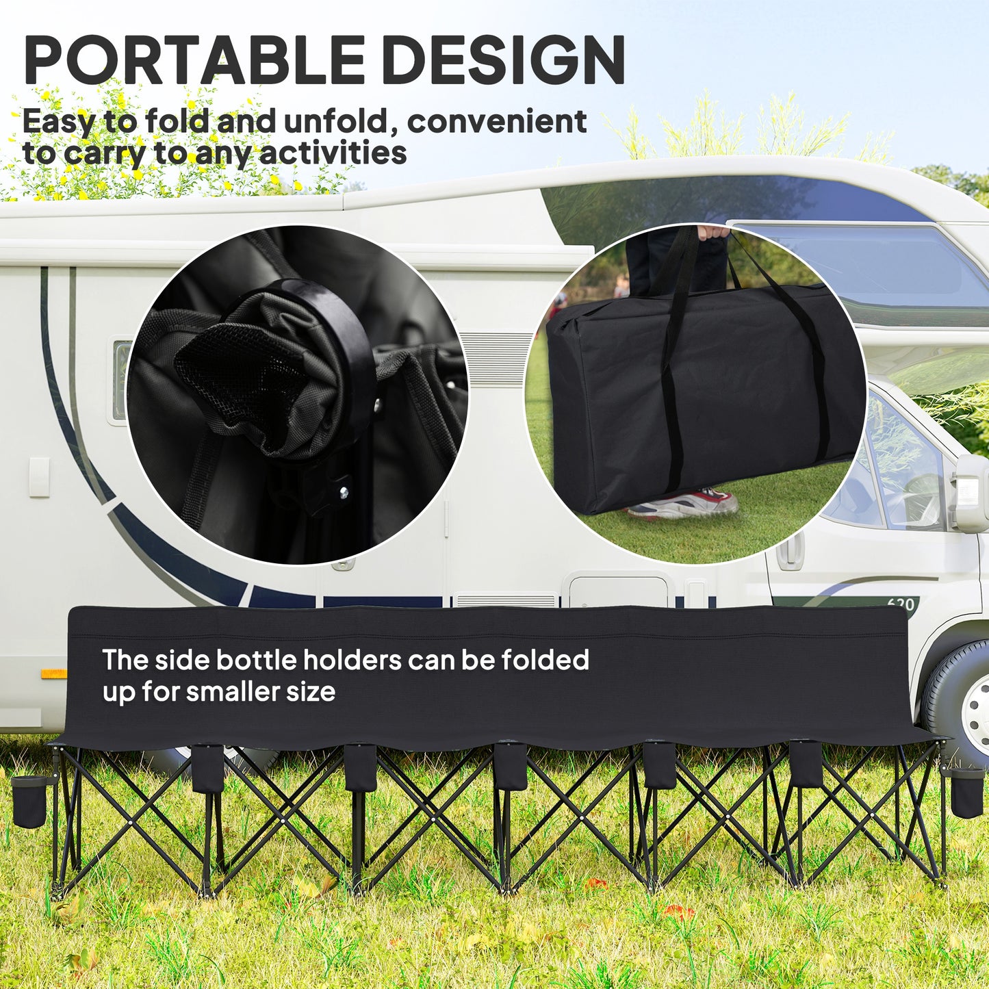6 Seat Folding Camping Chair with Cup Holder and Carrying Case for Camping, Picnic, Sports Events, Blue