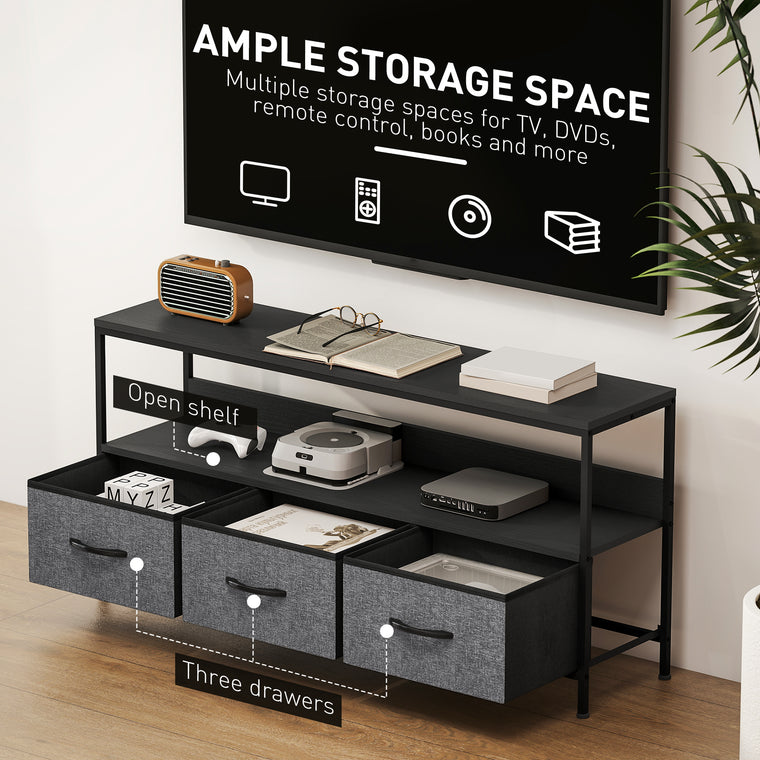 TV Stand with Charging Station and 3 Linen Drawers