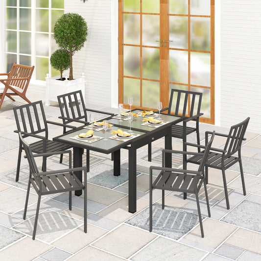 Extendable Patio Dining Table, Tempered Glass Aluminum Outdoor Table for Garden Lawn Backyard, Clear