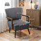 Accent Chair with Wooden Legs, Linen Fabric Armchair with Thick Padding, Comfy Chair for Living Room, Dark Grey