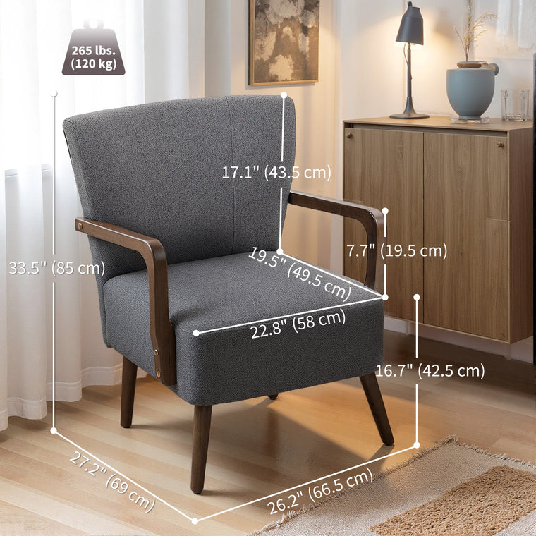 Linen Accent Chair with Wood Legs - Dark Grey