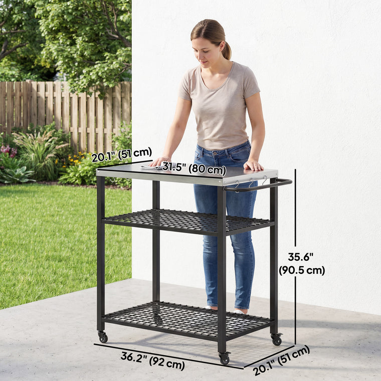 Black 2-Shelf Pizza Oven Stand with Stainless Steel Top