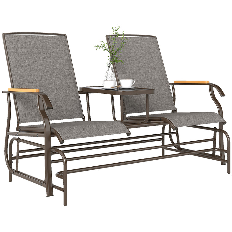 2-Person Glider Bench with Breathable Mesh & Table