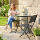 Outdoor Bistro Set, 3 Piece Patio Furniture Set with Folding Chairs, Semi-Circle Glass Top Table, Black