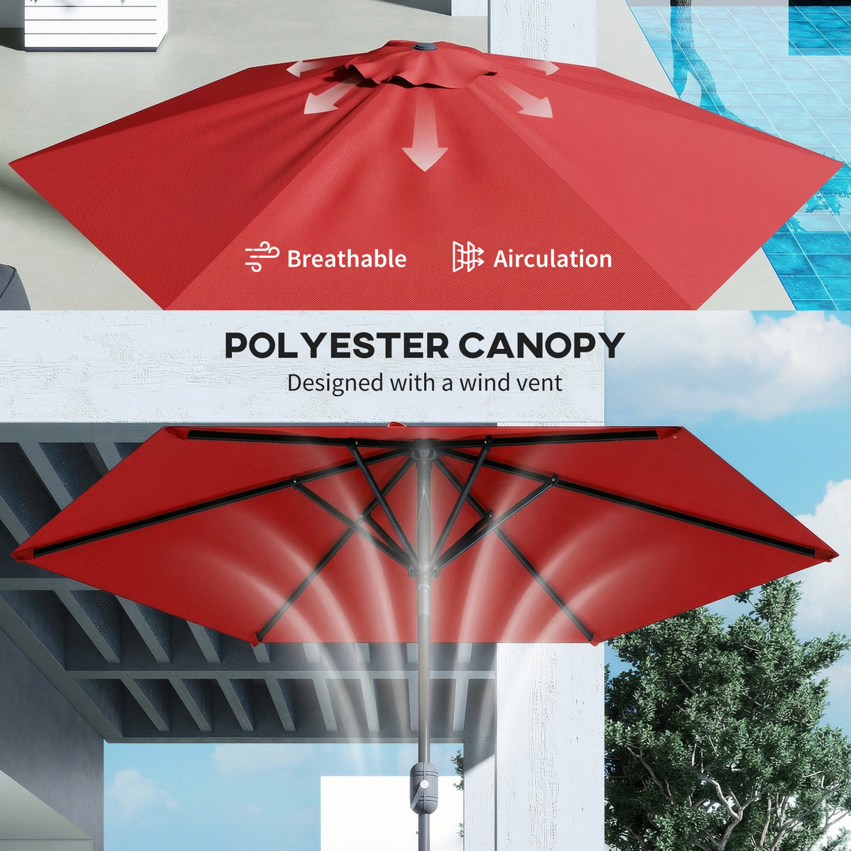 Wine Red Patio Sun Umbrella with 6 Ribs