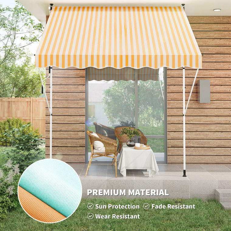 10' x 5' Yellow Manual Retractable Awning with Support Pole