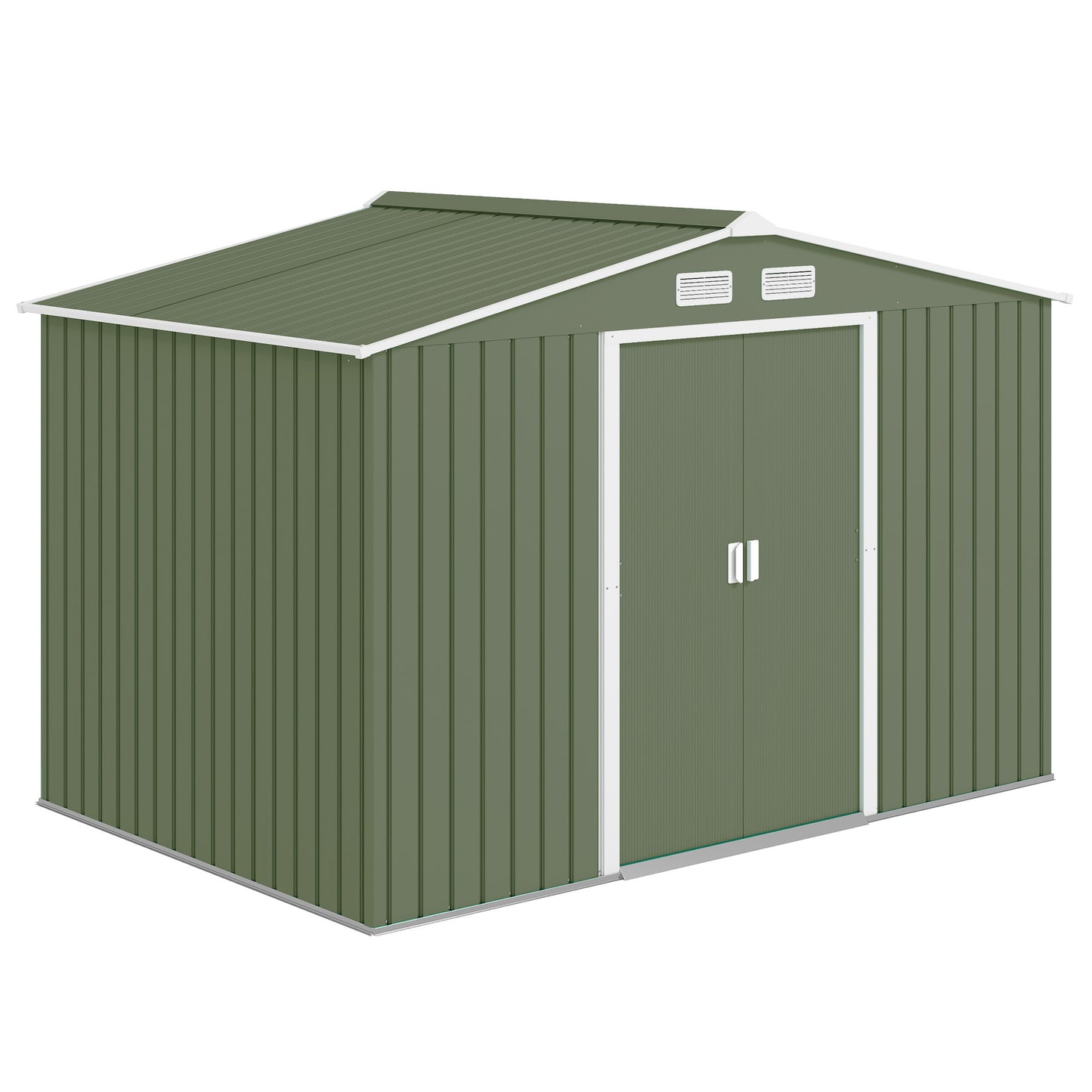 9.1'x6.4'x6.3' Garden Storage Shed w/ Foundation Kit Metal Tool Storage House w/ Double Doors Light Green
