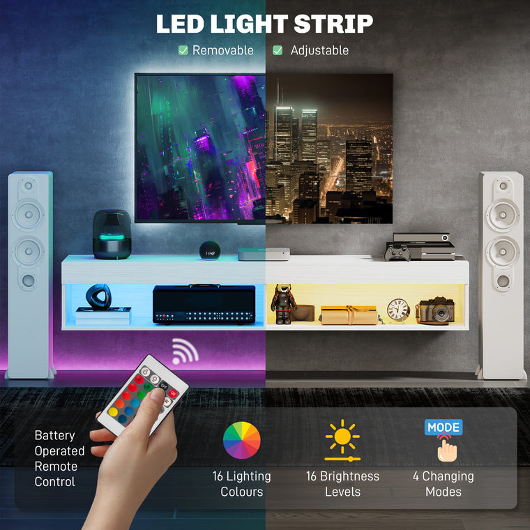 Wall-Mounted TV Stand with LED Lights and Storage