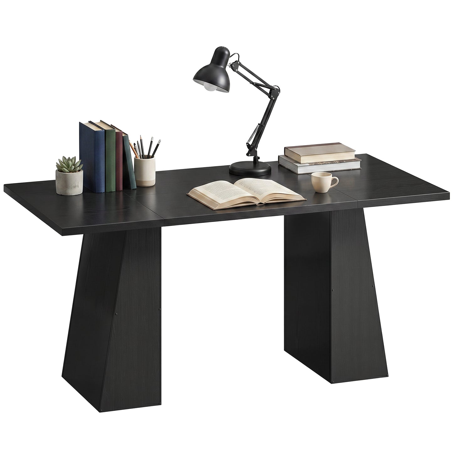 63 Inch Computer Desk with Trapezoidal Frame Light Black Wood Grain