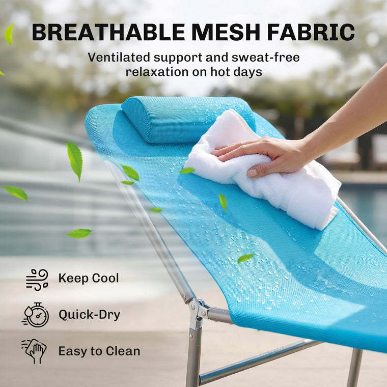 Portable Folding Chaise Lounge with Pillow - Blue