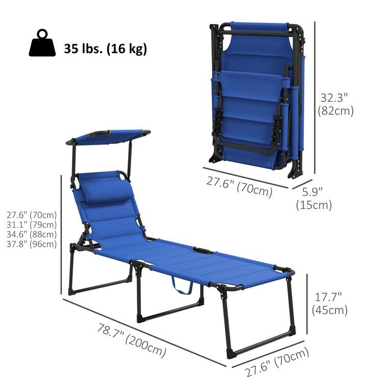 Blue Folding Chaise Lounge with Adjustable Sunroof