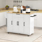 Modern Rolling Kitchen Island Cart with Drawers, Natural Wood Top, Towel Rack, Door Storage Cabinet, White