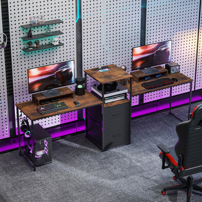 96" Dual Gaming Desk with Power Outlets and Monitor Stands