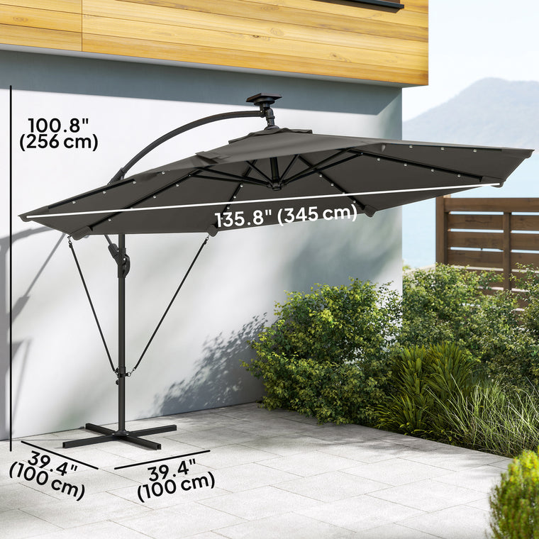 11.3' Dark Grey UPF50+ Aluminum Cantilever Umbrella with Light