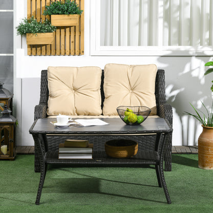 PE Rattan Coffee Table with Storage Shelf