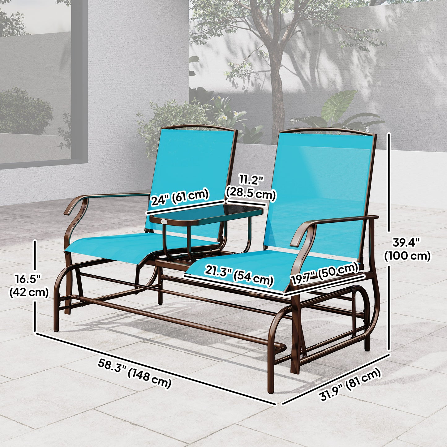 Patio Glider Rocking Chair 2 Person Outdoor Loveseat Rocker Garden Furniture Bench, Black