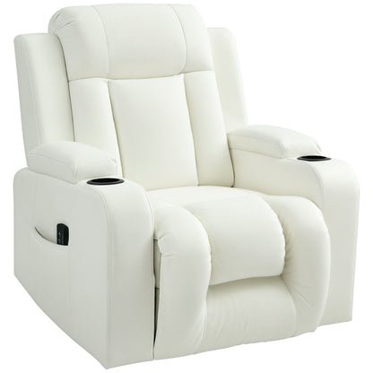 Swivel Massage Recliner Rocker with Cup Holders - Cream White