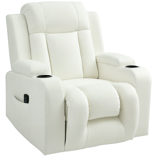 Swivel Massage Recliner Rocker with Cup Holders - Cream White