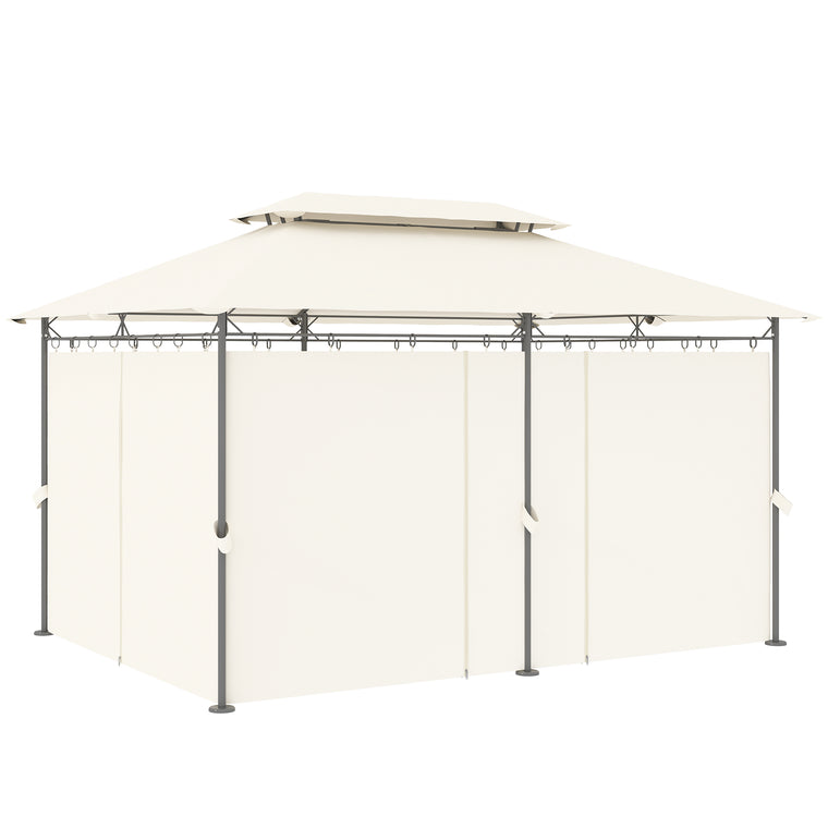 10' x 13' Cream White Double Roof Patio Gazebo with Curtains