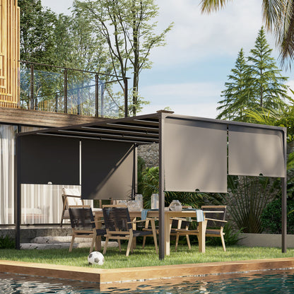 10' x 13' Dark Grey Pergola with Sliding Roof & LED Lights