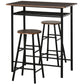 3 Piece Counter Height Bar Table Set with 1 Table, 2 Matching Stools, Dining Table Set with Storage Shelf and Metal Frame Footrest, Black and Oak