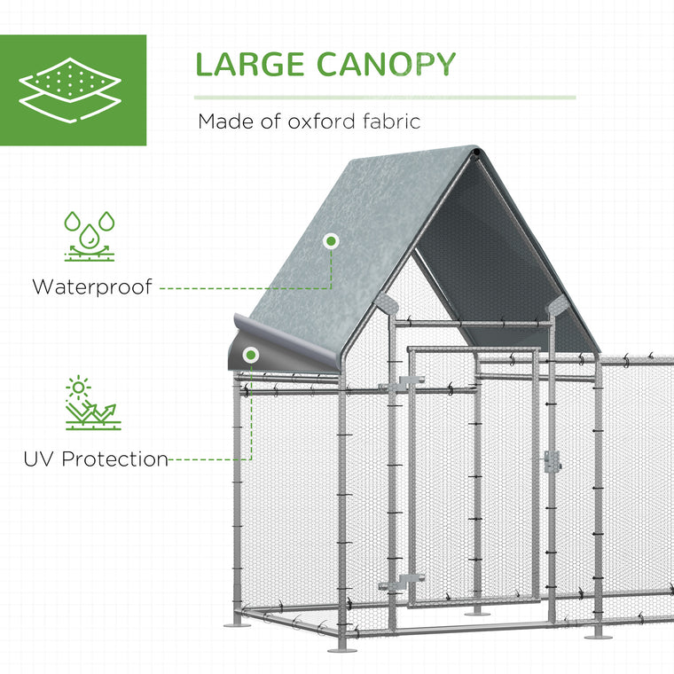 9.9' x 3.5' x 5.6' Galvanized Chicken Run with Weather Cover