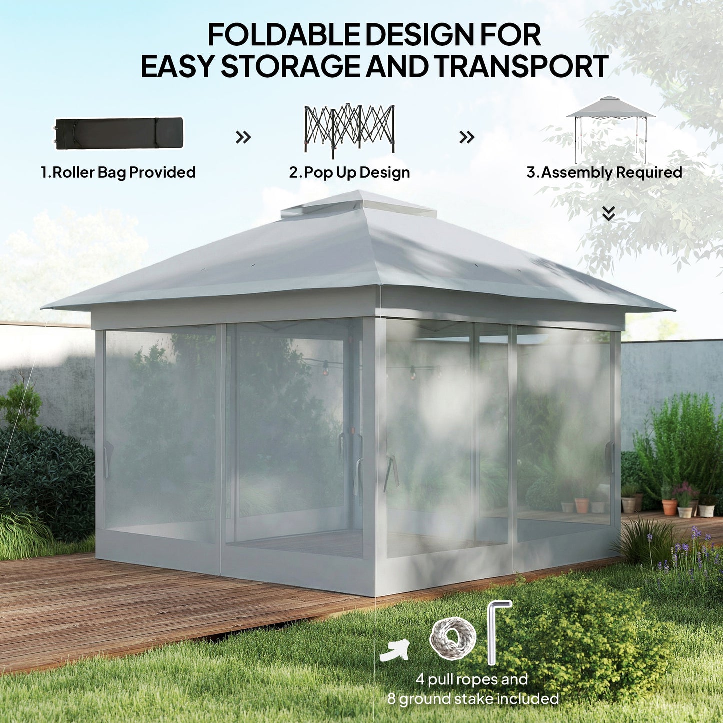 12' x 12' Foldable Pop-up Party Tent Instant Canopy Sun Shade Gazebo Shelter Steel Frame Oxford w/ Roller Bag, Light Grey