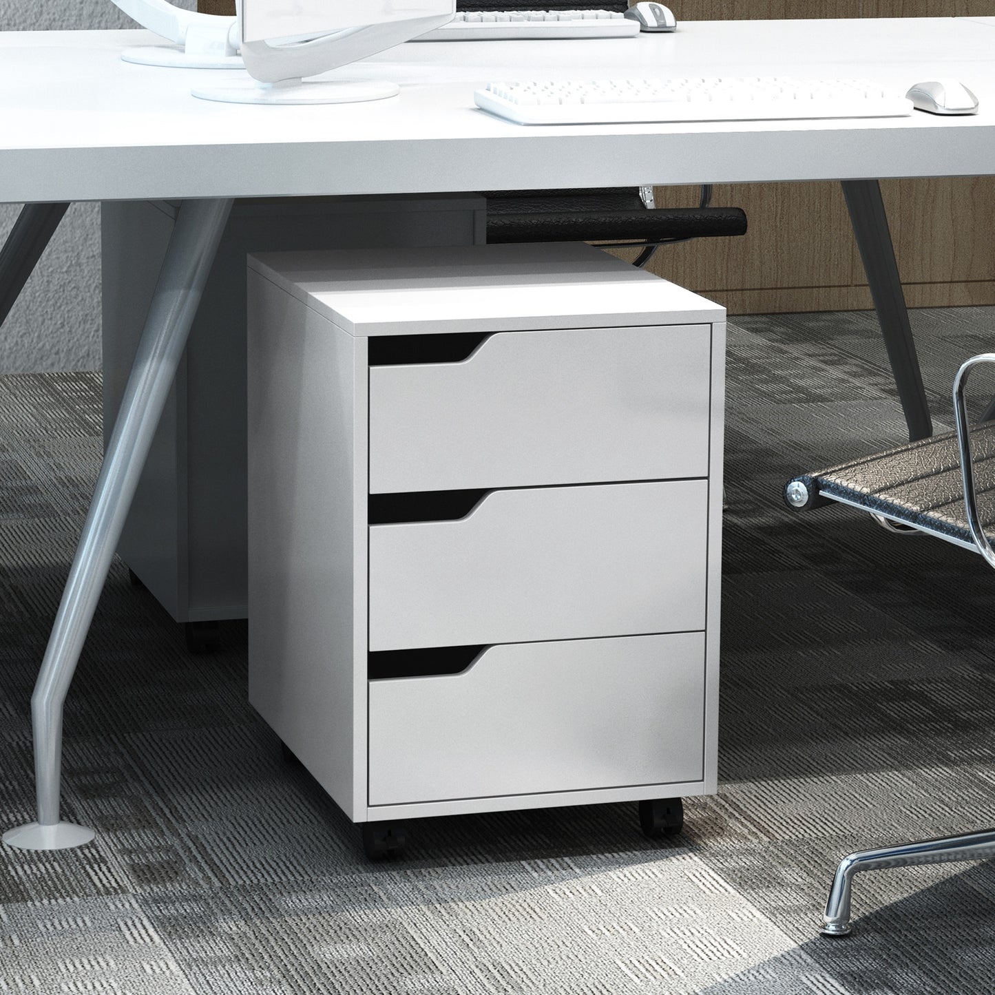 3 Drawer File Cabinet, Mobile Vertical Filing Cabinet with Wheels, Printer Stand with Storage for Home Office, White