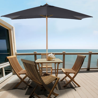7' x 10' Dark Grey Wooden Patio Umbrella with Bamboo Ribs