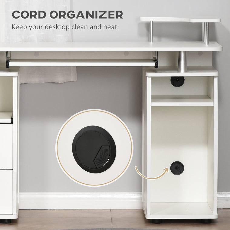 Computer Desk with Keyboard Tray and Drawers - White