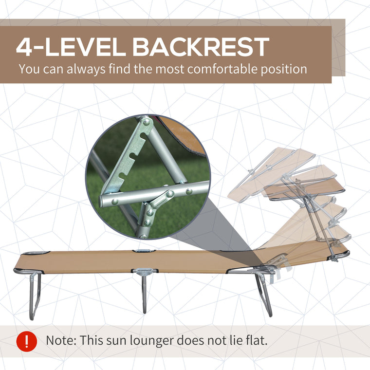 Adjustable Folding Chaise Lounge with Sun Shade - Brown