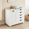 Mobile Lateral Filing Cabinet with 5 Drawers, Printer Stand with Power Outlets and USB Ports for Home Office, White