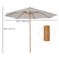 10' x 8' Wooden Patio Umbrella, Garden Parasol, Outdoor Sunshade Canopy with Bamboo Rib for Outdoor, Grey
