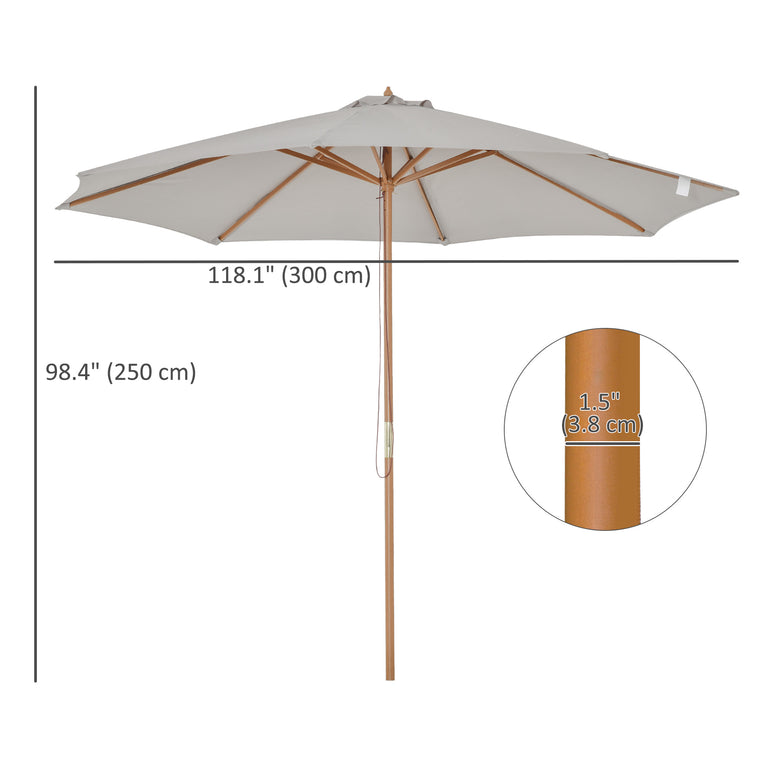 10' x 8' Grey Wooden Patio Umbrella with Bamboo Ribs