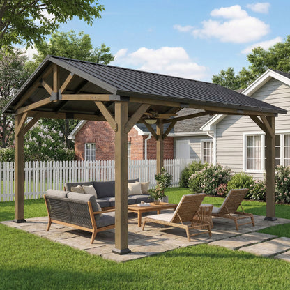 13' x 11' Hardtop Gazebo with Metal Roof and Wood Frame