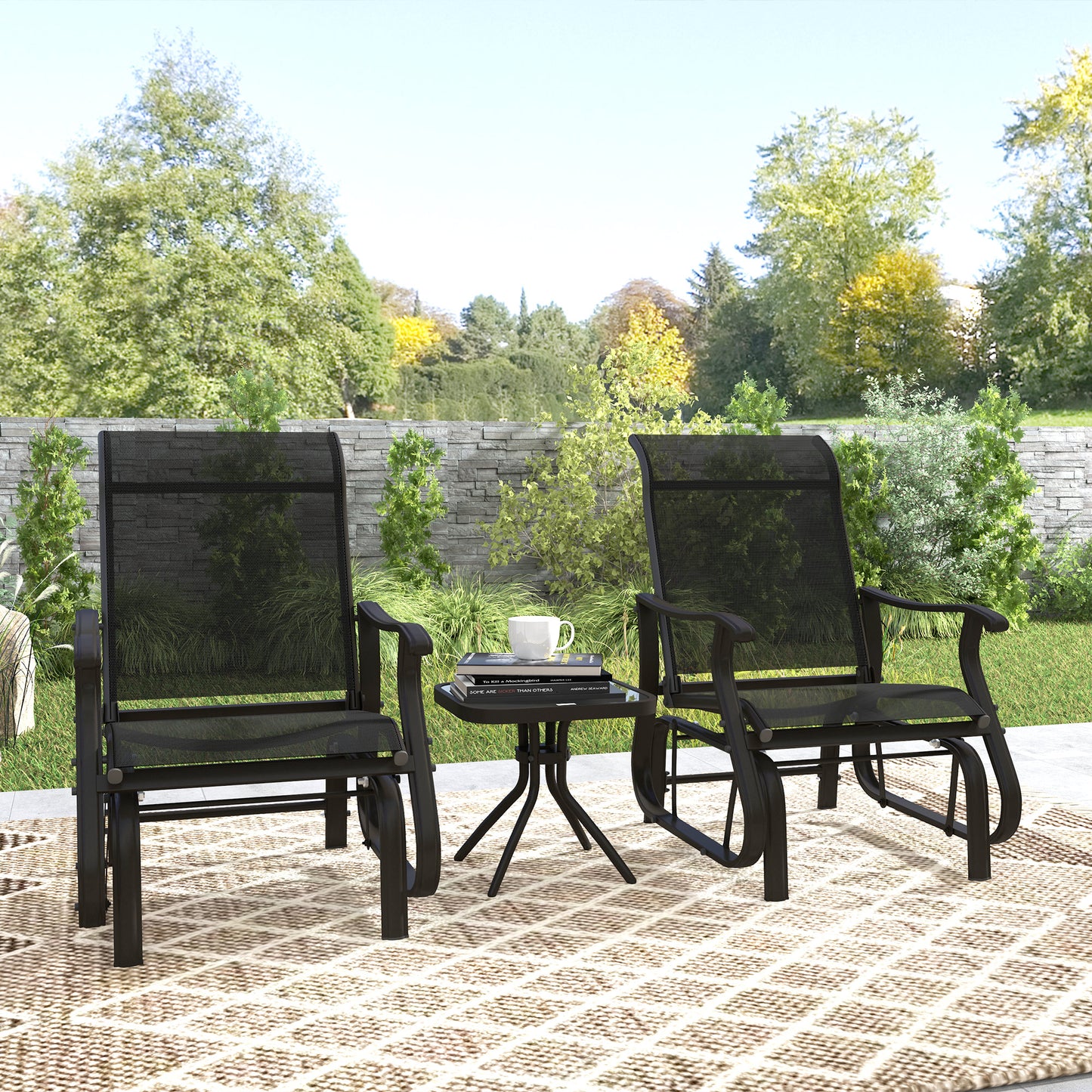 3PCs Gliding Rocking Chair & Bistro Tea Table Set, Grey