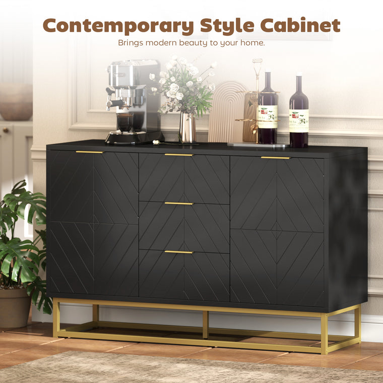 Sideboard Buffet Cabinet with 3 Drawers - Black