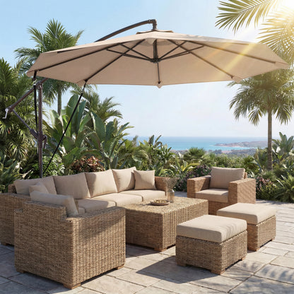 10' Khaki Cantilever Patio Umbrella with 8 Ribs & Cover