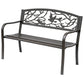 50" Garden Bench Outdoor Loveseat with Vintage Bird Pattern Cast Metal
